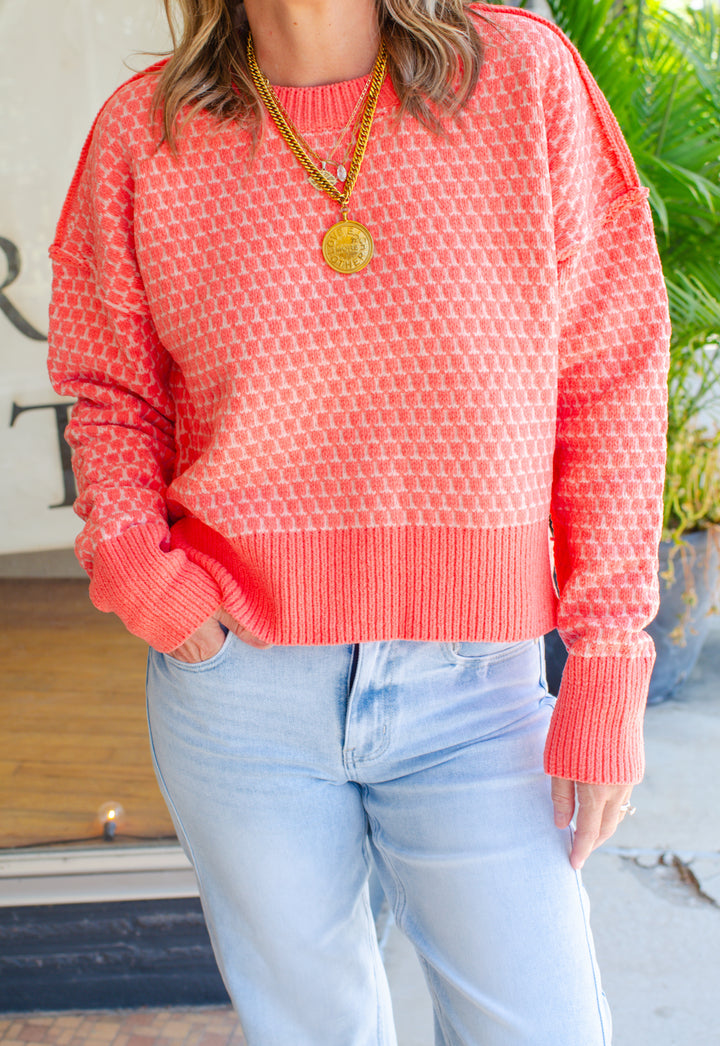 Made For You Bright Coral Textured Soft Knit Sweater