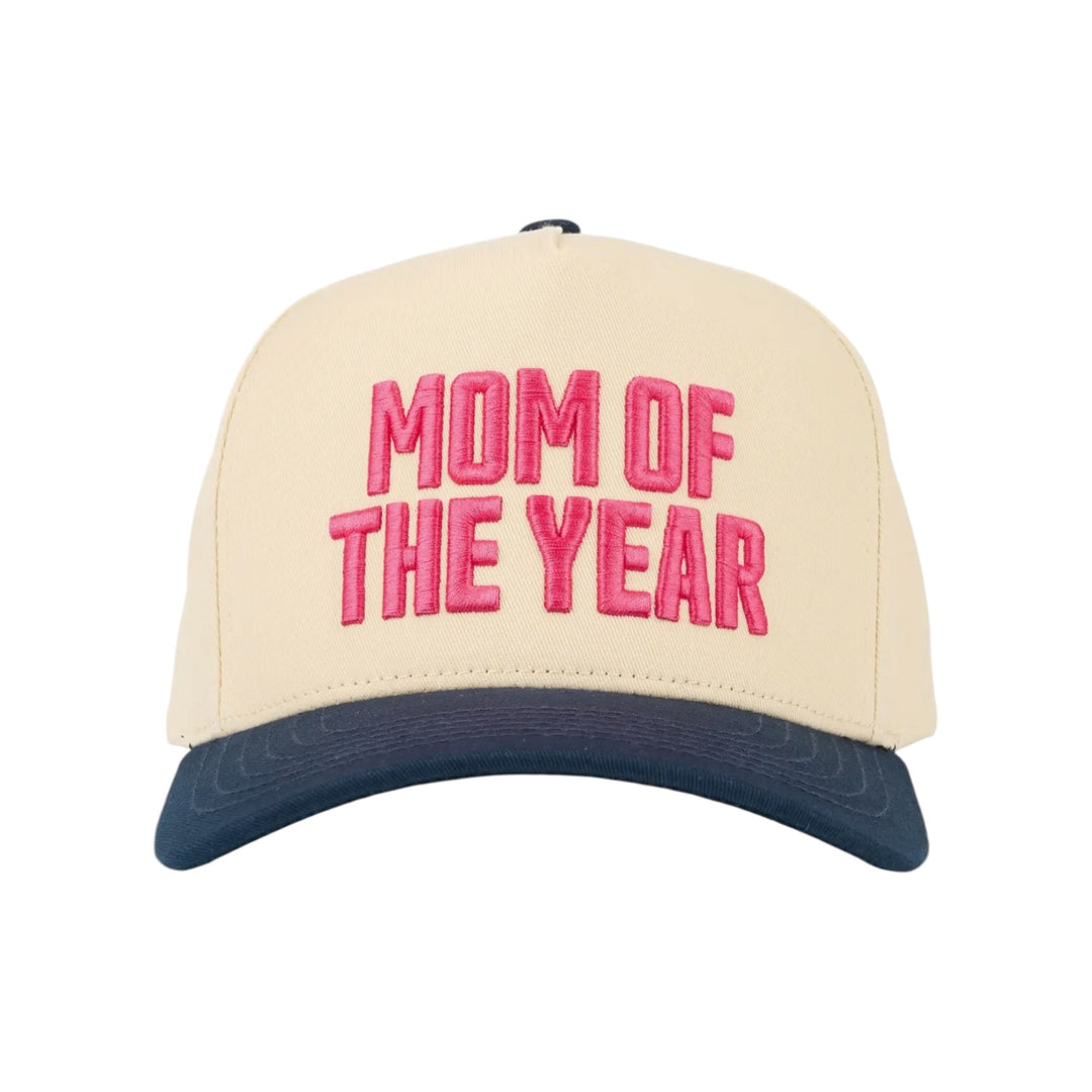 Mom of The Year Embroidered Pink 2 Tone Navy & Cream Hat