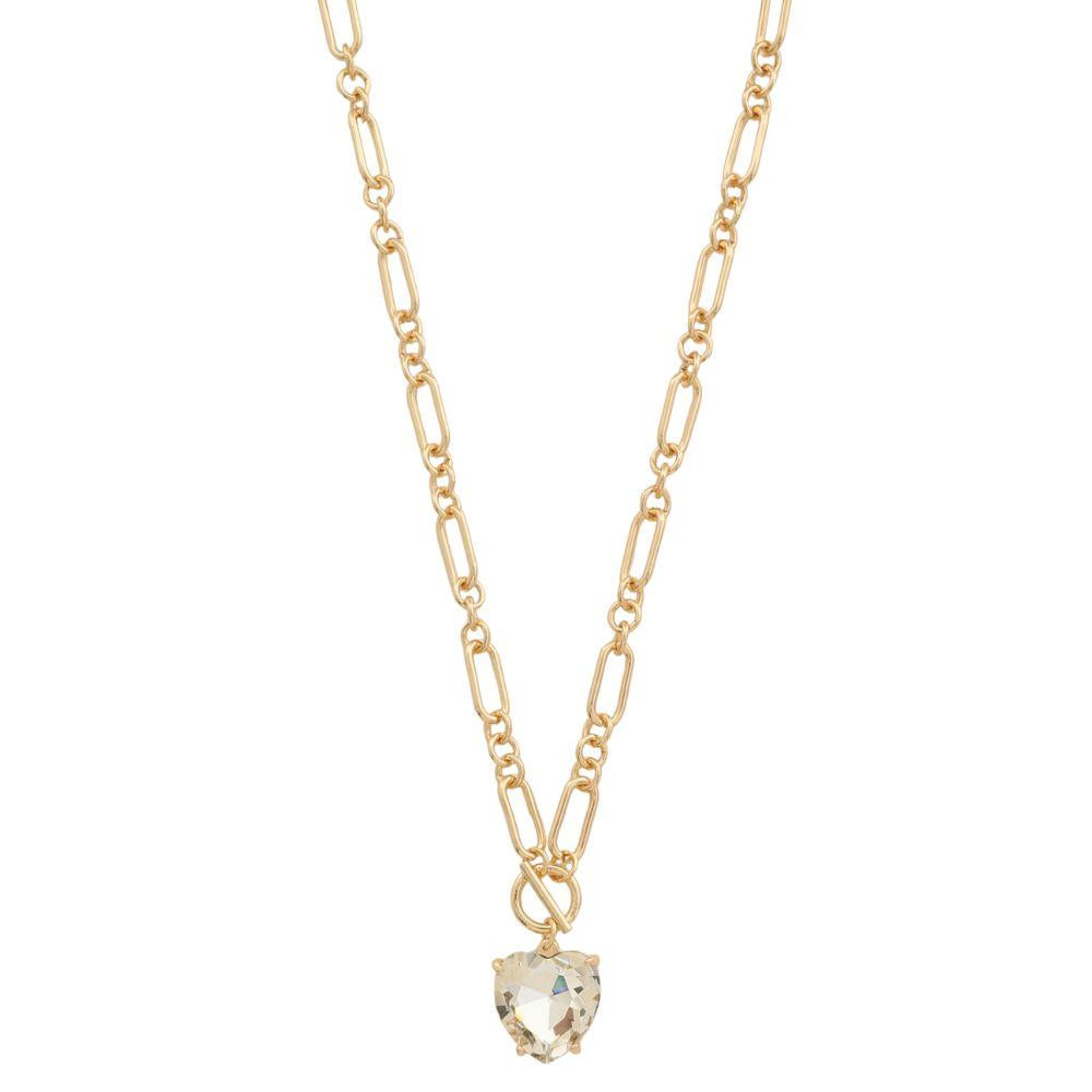 Gold Crystal Heart Pendant Toggle Clasp Necklace