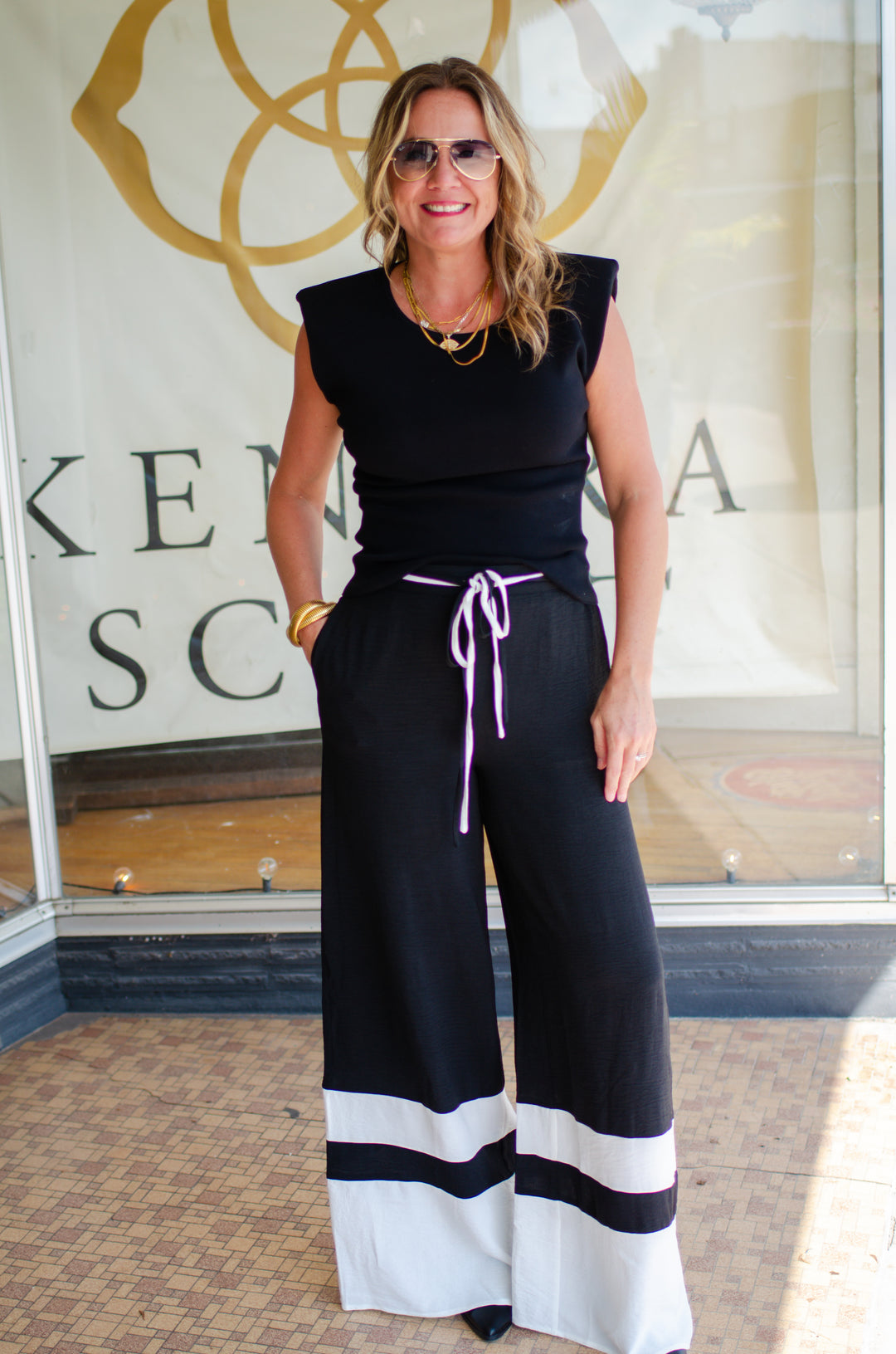 Night & Day Contrast Stripe Pull on Pants in Black & White