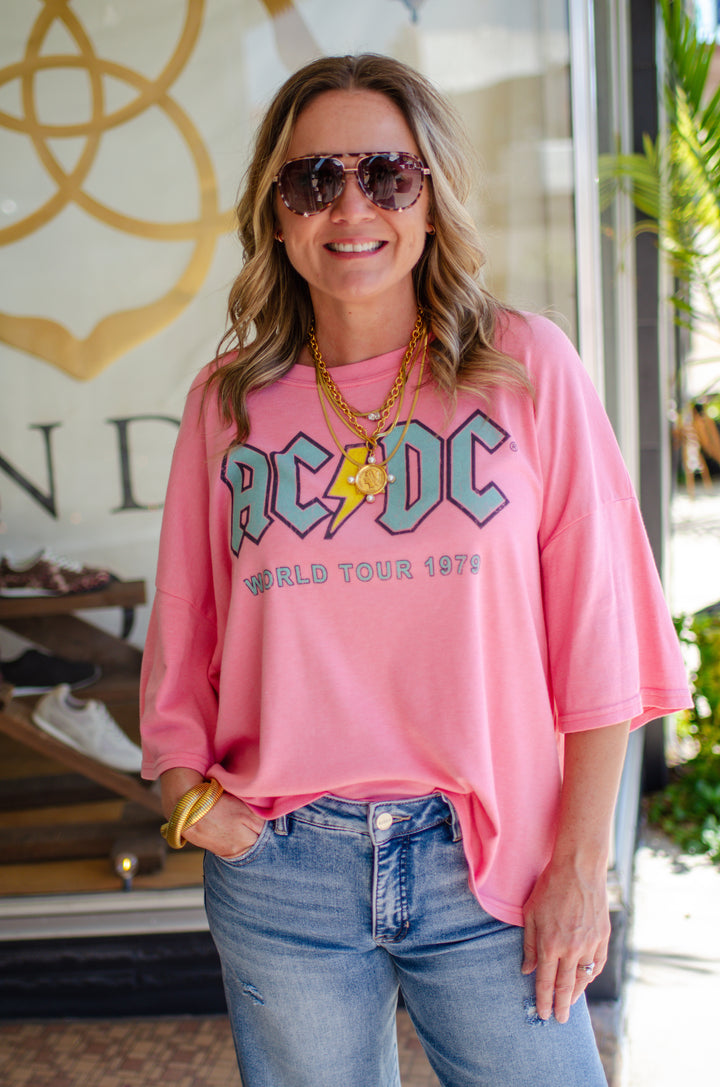 AC/DC 1979 World Tour Pink One Size Band Tee