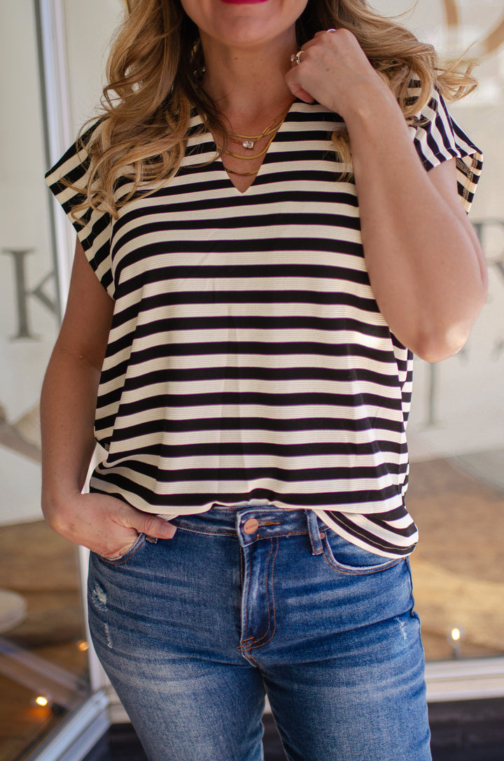 Moments With You Black & White Stripe Top