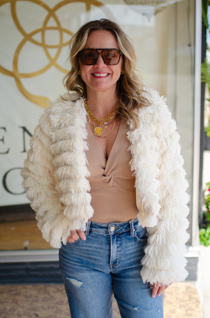 Almost Famous Shag Cropped Jacket in Cream