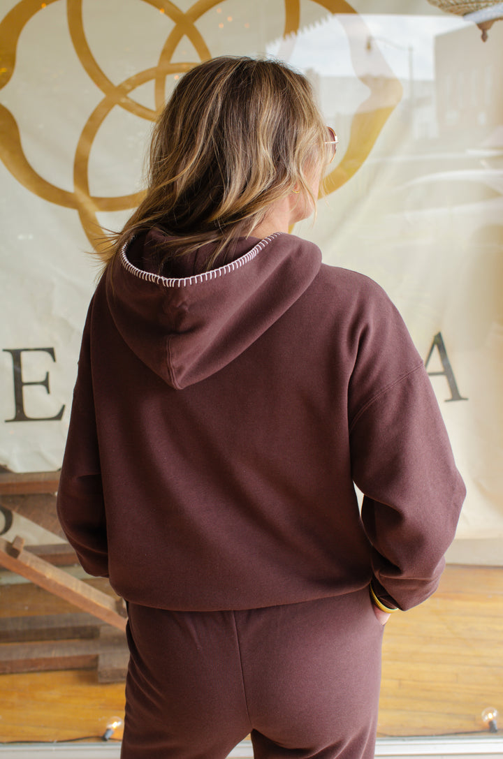 Autumn Comfort Stitch Neckline Pullover in Brown