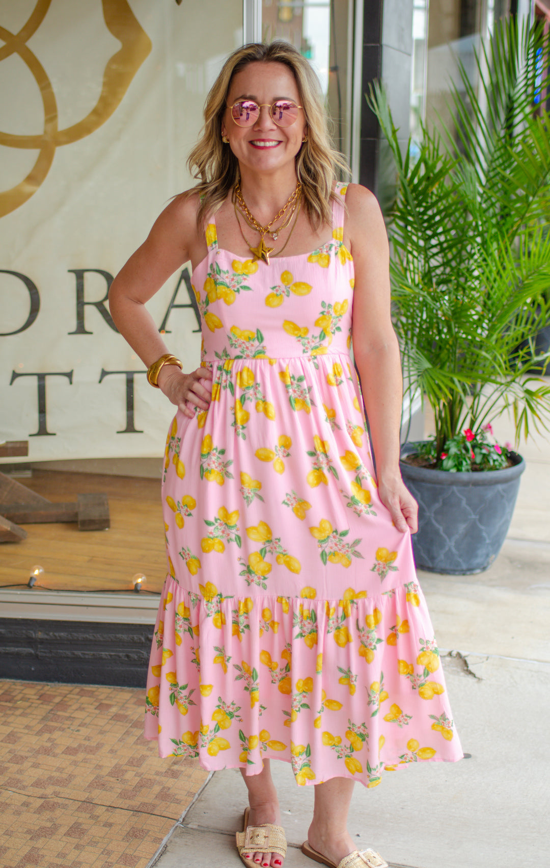 Amalfi Vibes Lemon Printed Tiered Maxi Dress in Pink
