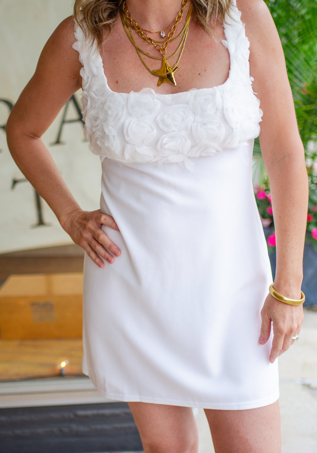 Rosette All Day Floral Mini Dress in White
