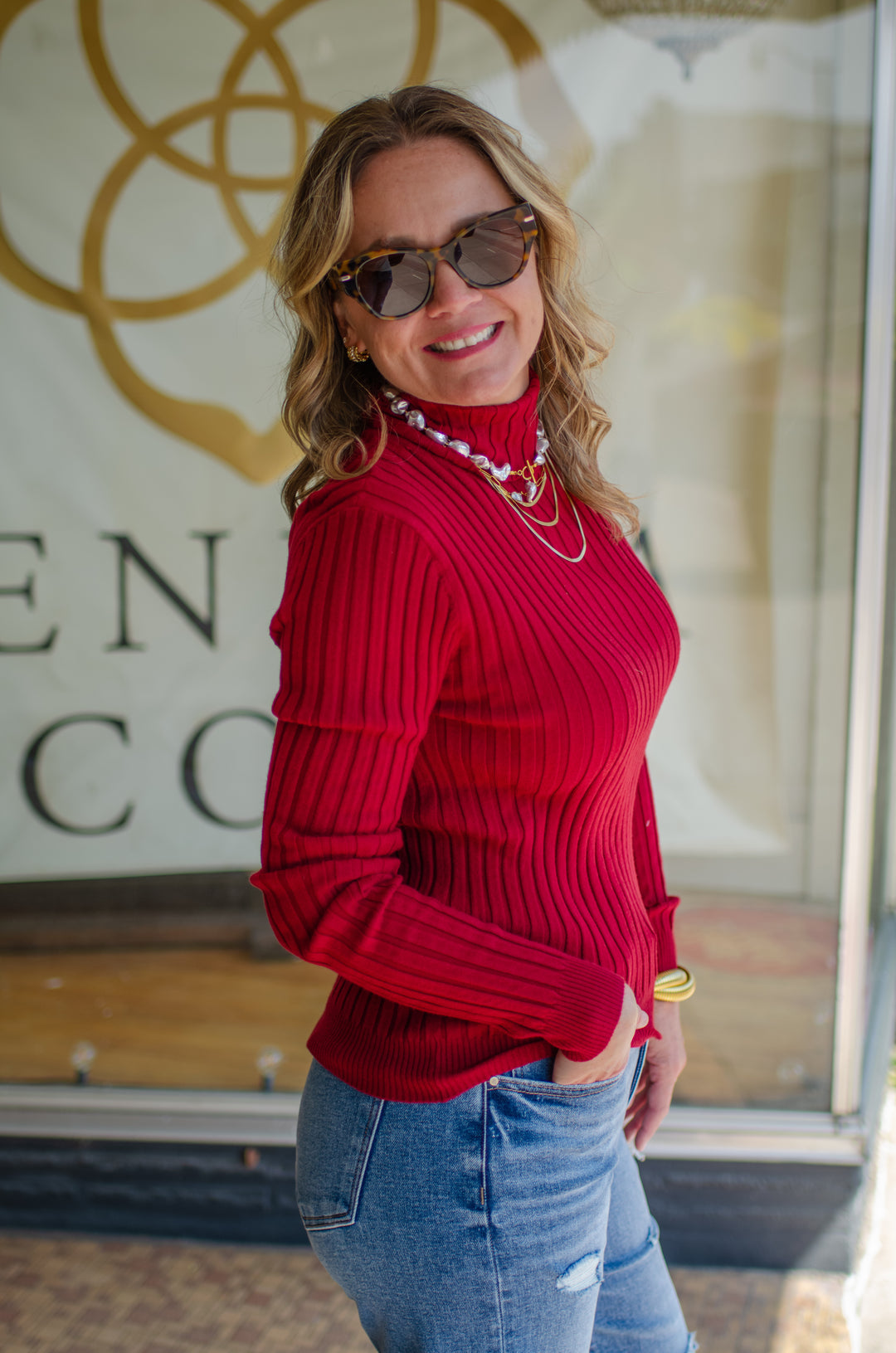Fall Staple Mock Neck Ribbed Long Sleeve Top in Burgundy