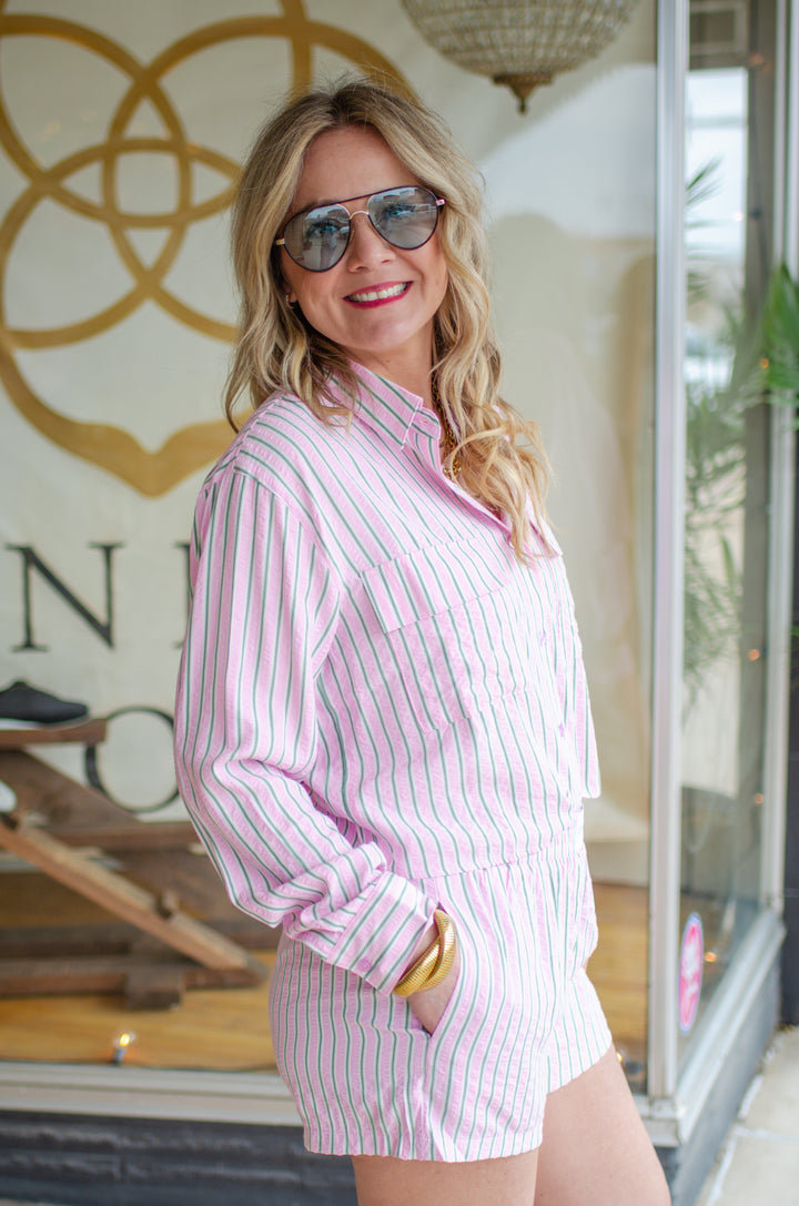 Be Her Button-down Top in Pink & Green