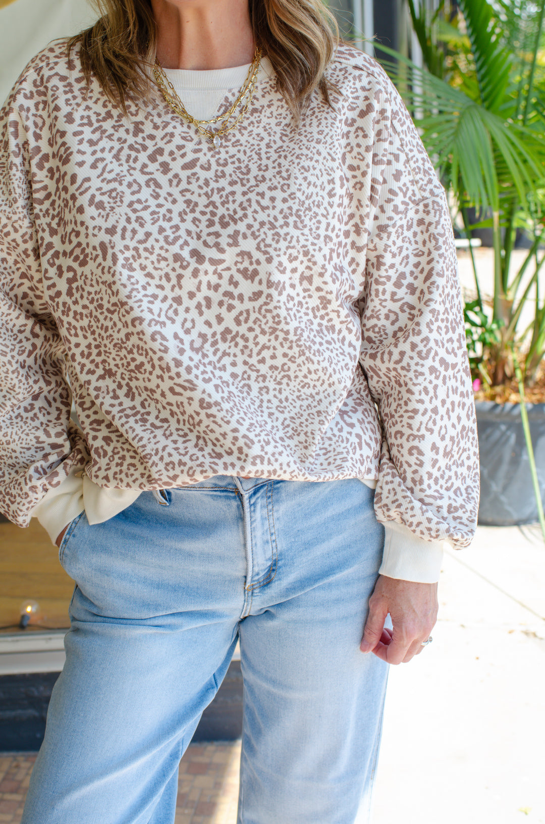 Always Reminiscing Leopard Sweatshirt Top in Camel Leopard