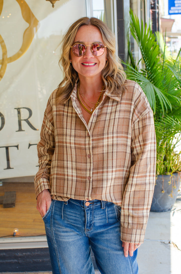 Warm Wishes Camel Button Down Plaid