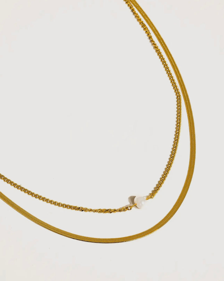 Luxe 18K Gold Plated Josie Double Strand Pearl Drop Necklace