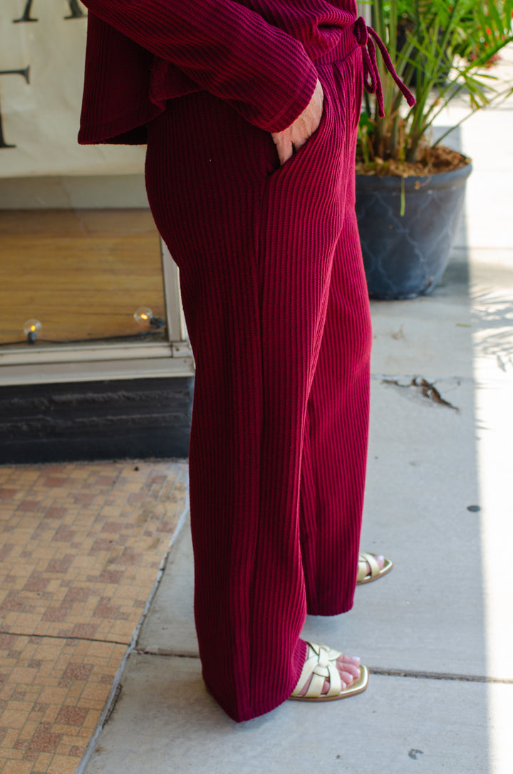 Make Your Way Thermal Wide Leg Pant in Burgundy