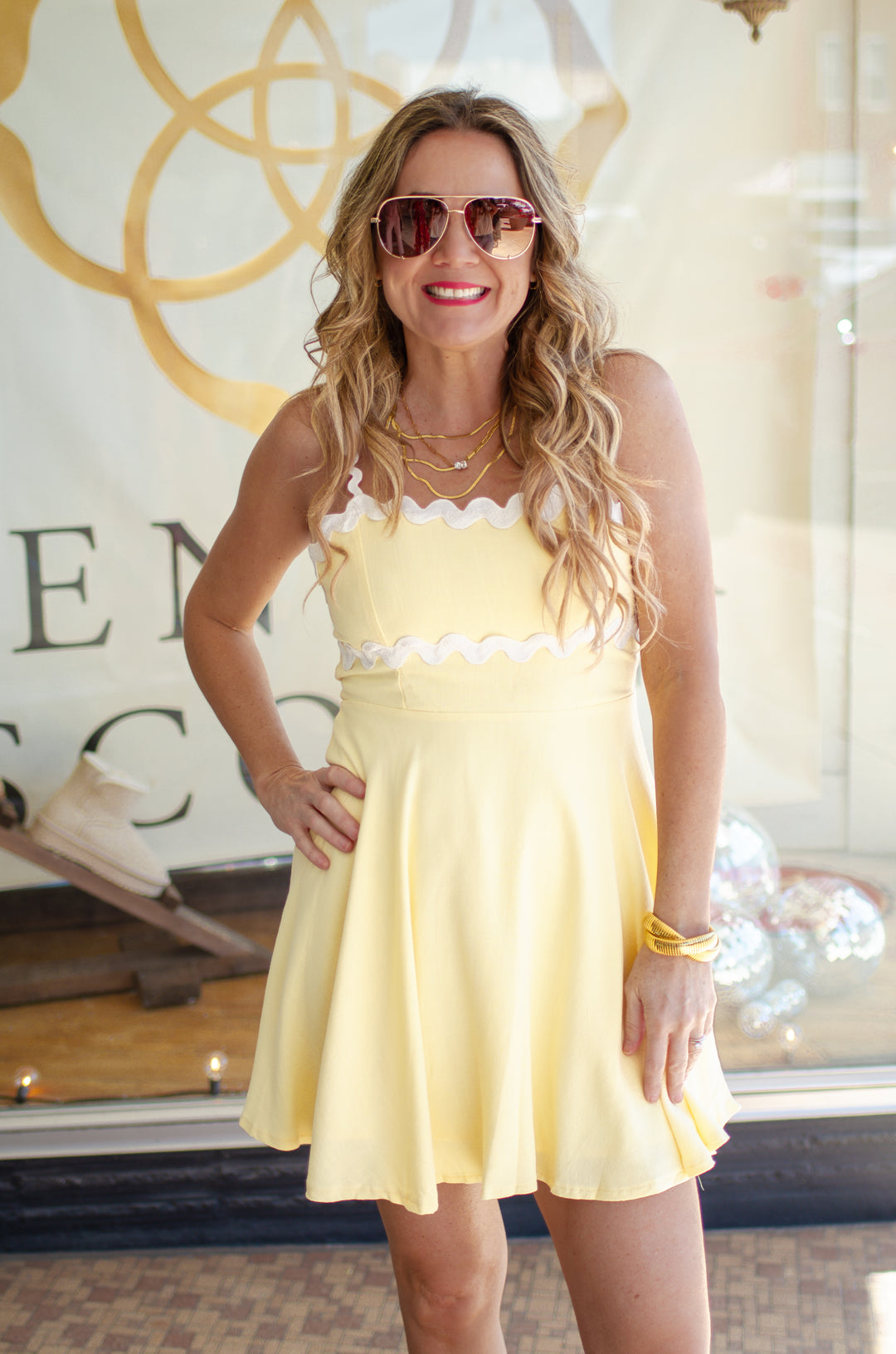 All of Me Yellow Swing Style Rickrack Dress