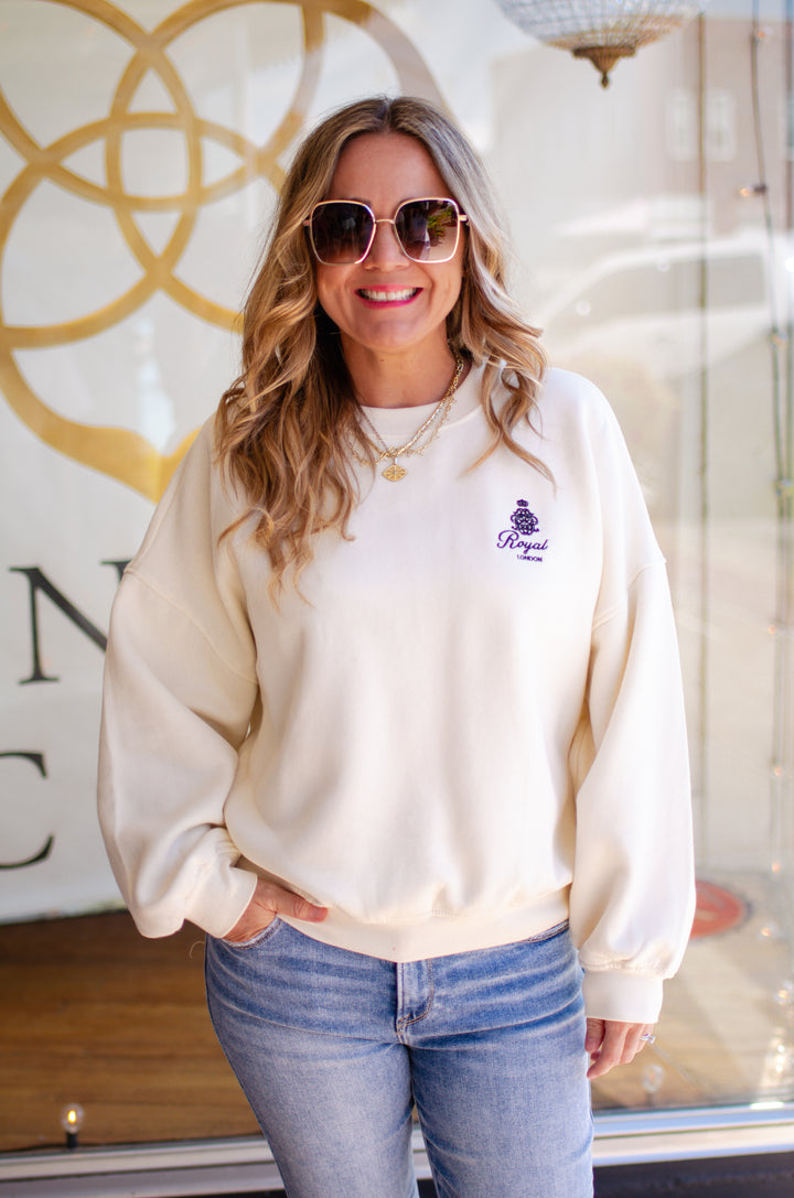 Bon Voyage Embroidered French Terry Pullover Sweatshirt