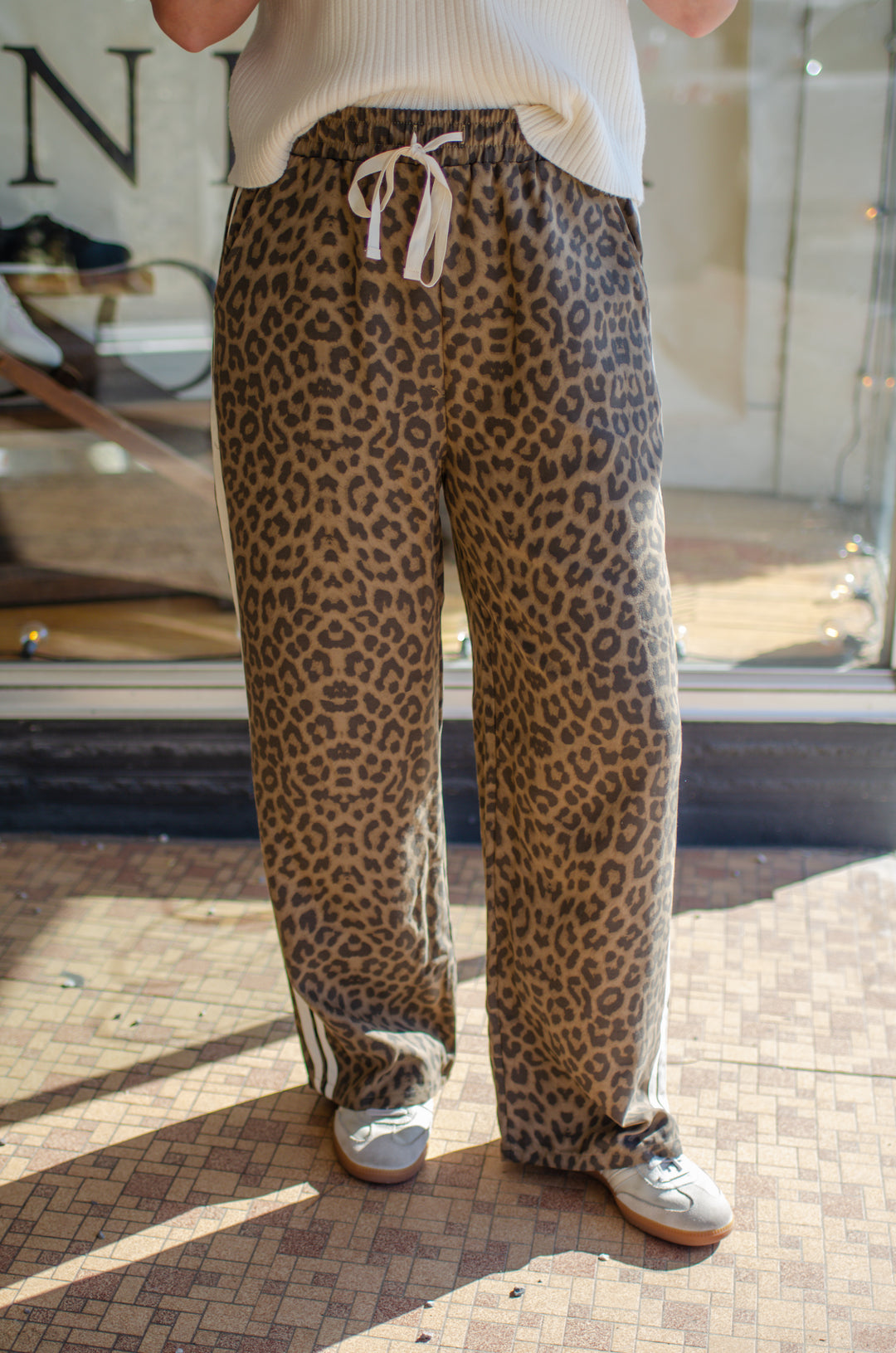 Make A Statement Leopard Pinstripe Drawstring Pants