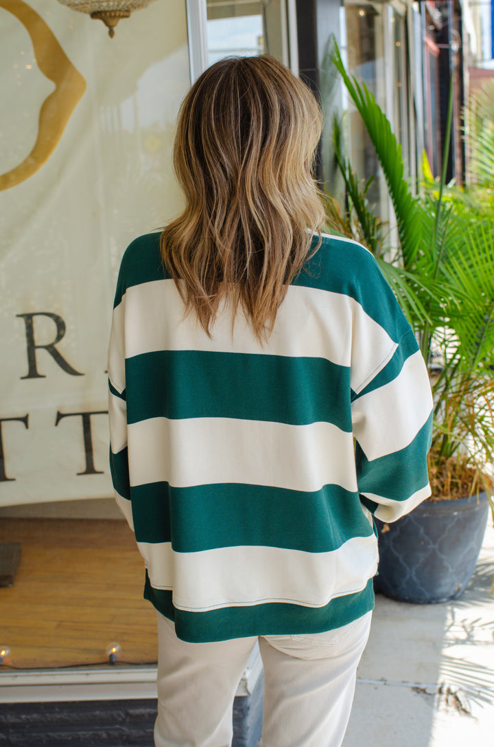 Be Bold Green & Cream Stripe Oversized Crewneck Long Sleeve Top