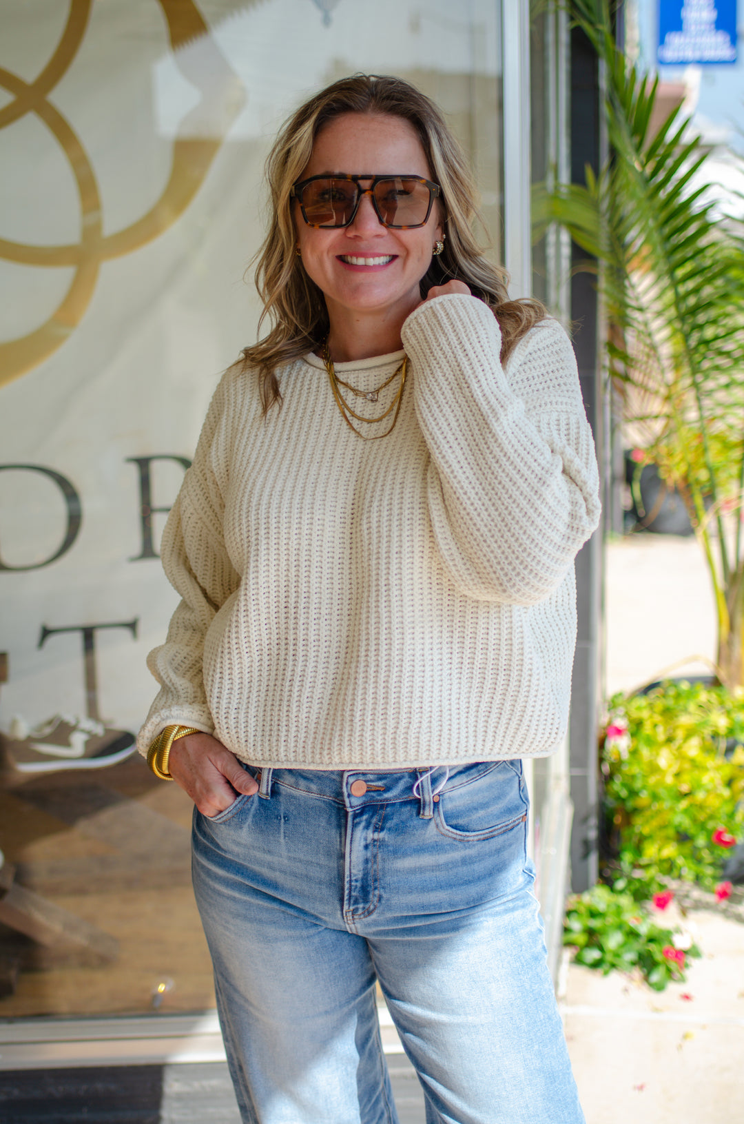 Winter Wonder Rolled Edge Ultra Soft Knit Sweater in Cream