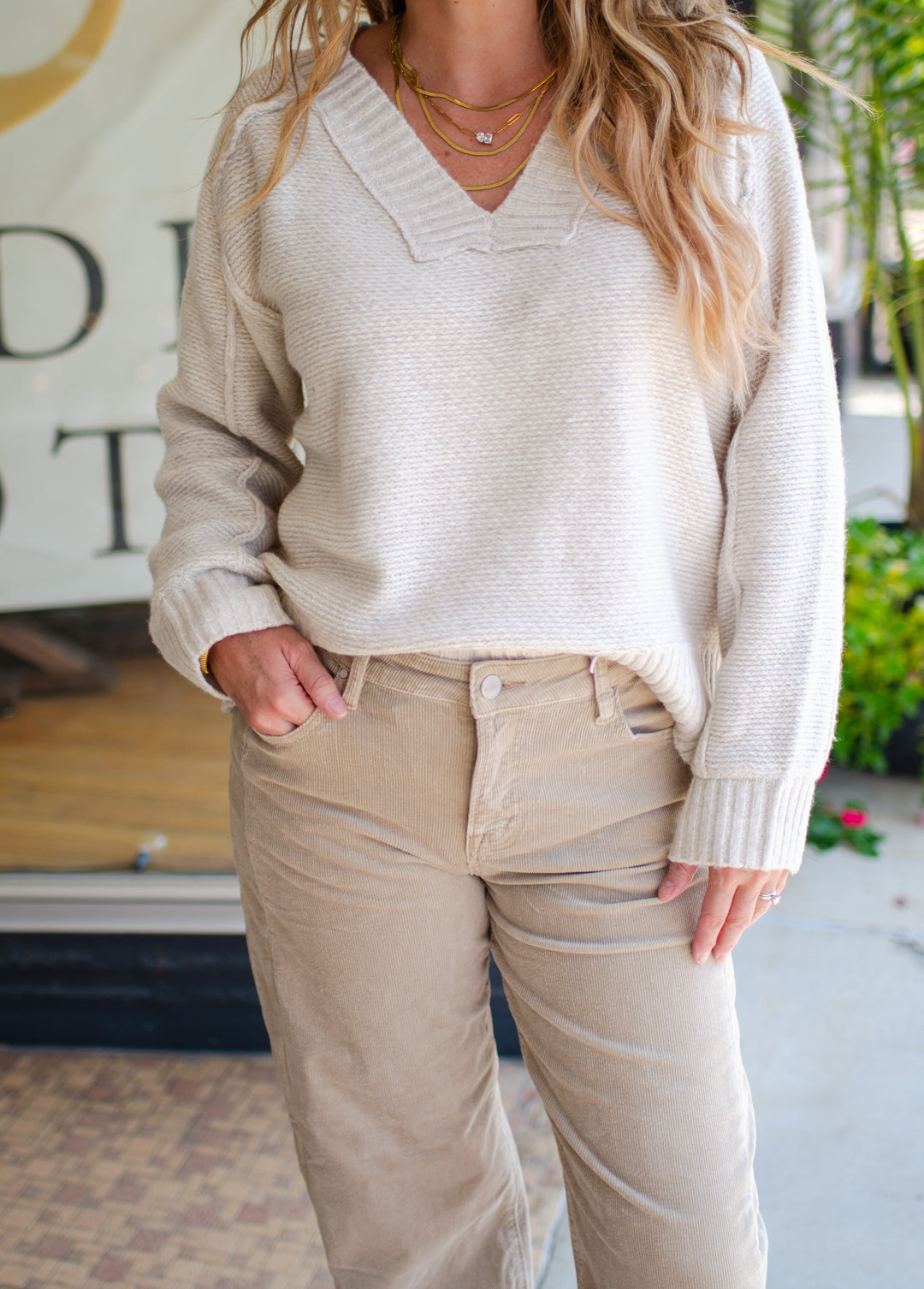 Comfort in You Oatmeal V-Neck Sweater