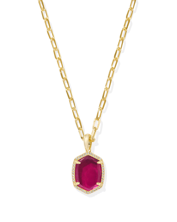 Kendra Scott Daphne Pave Framed Pendant Necklace in Gold & Berry Mica