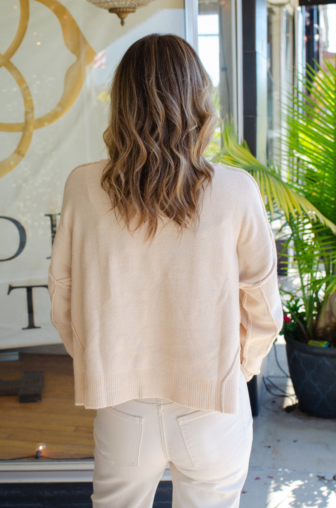 Cozy Up V-Neckline Oversized Sweater in Cream