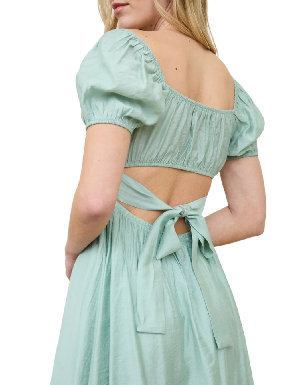 Spring Moments Corset Top Tie Back Dress in Mint