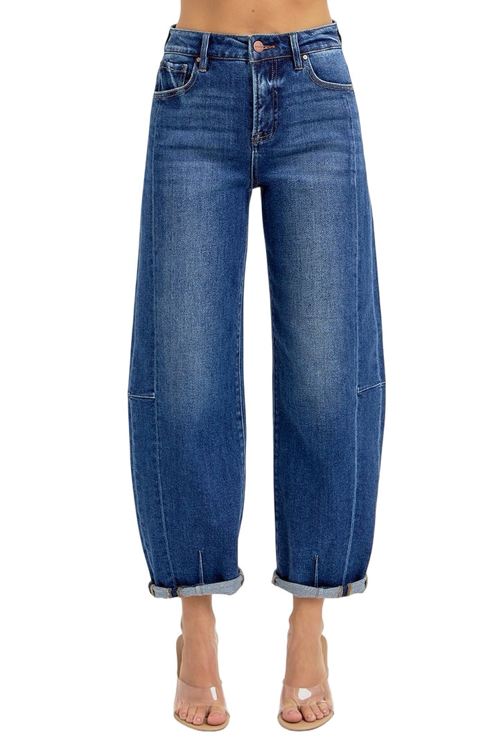 Risen High Rise Barrel Jeans in Dark Wash
