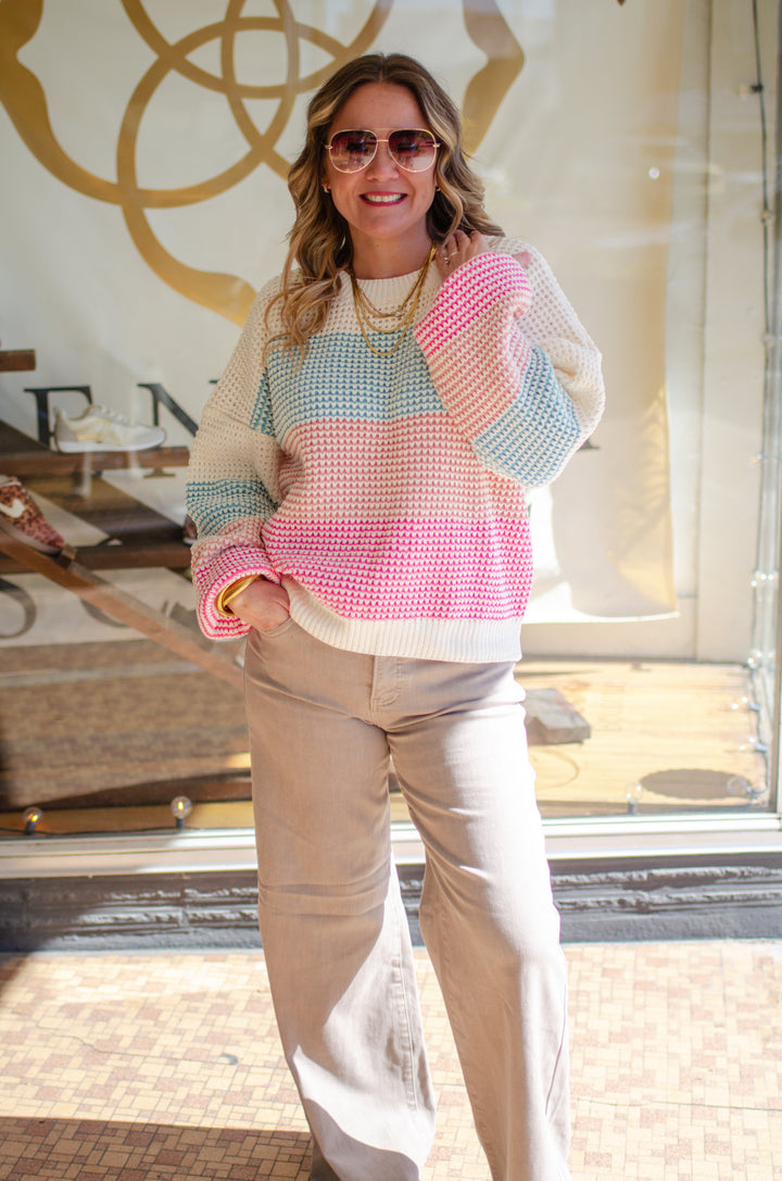 Take Heart Aqua Stripe Knit Sweater