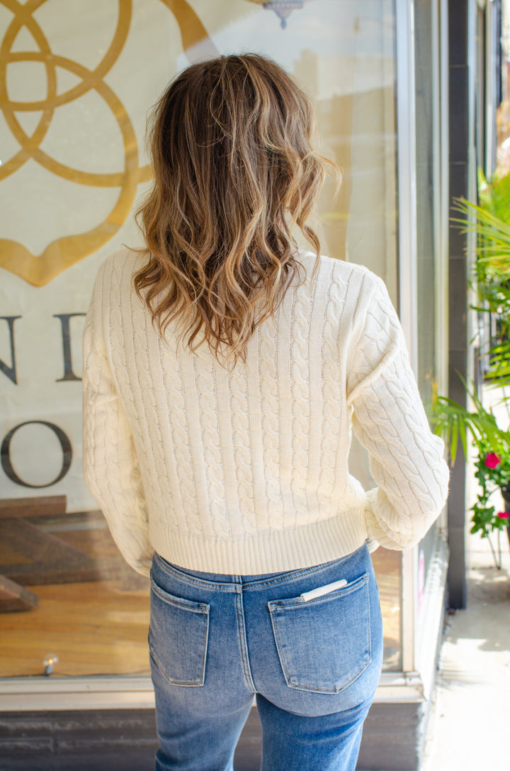 Classic Cable Knit Button Down Cardigan in Cream