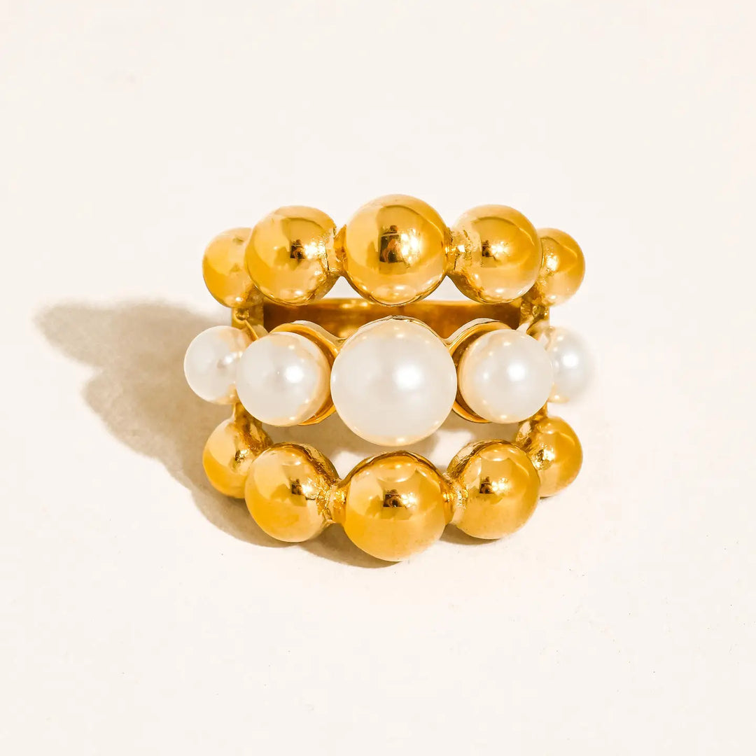 Luxe 18K Non-Tarnish Pearl & Gold Cocktail Ring