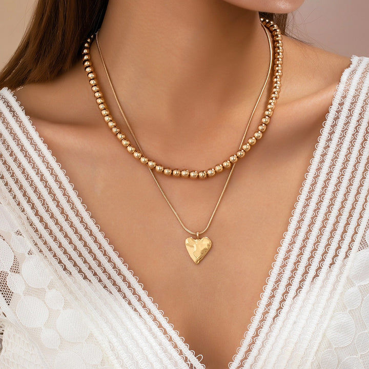 Doubler Layer Ball Chain Heart Charm Necklace