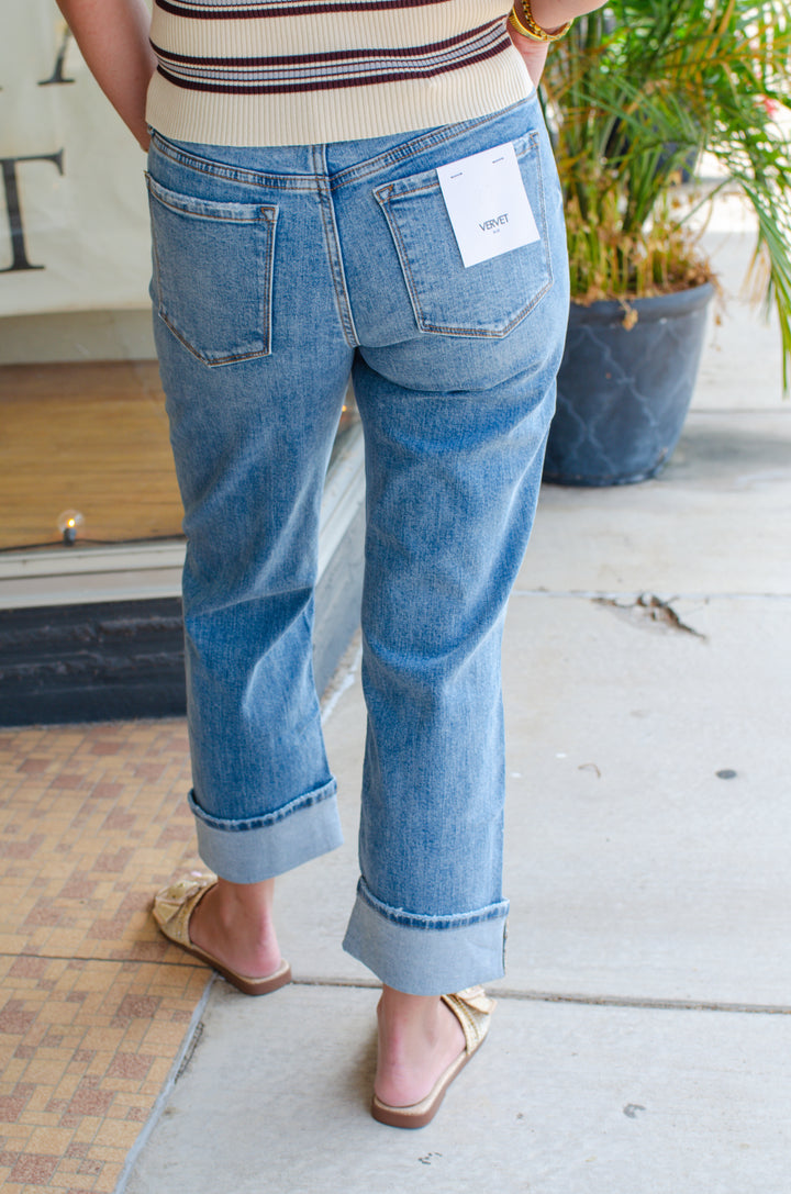 Vervet Mid Rise Straight Distressed Jeans