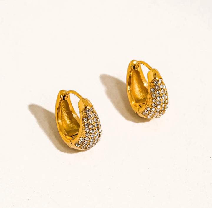 Luxe 18K Gold Plated Non-Tarnish Crystal Teardrop Hoop Earrings