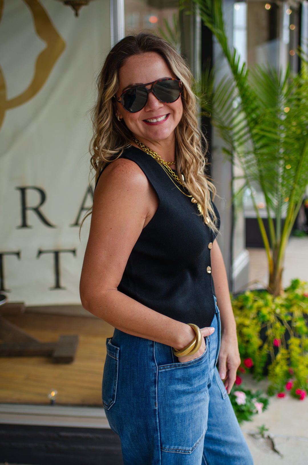 Classic Style Button Down Top in Black