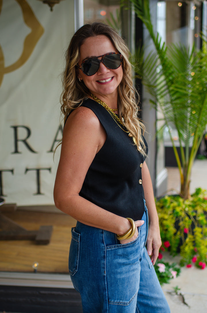 Classic Style Button Down Top in Black