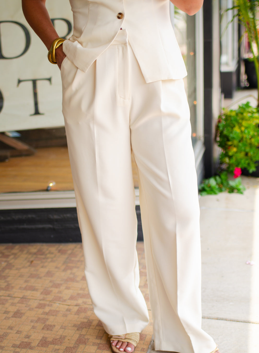cream dress slacks Make You Mine High Waist Pleated Wide Leg Dress Pant in Cream, Large