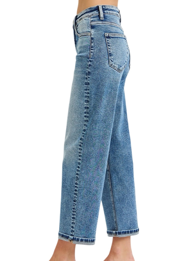 Risen High Rise Crop Boyfriend Jeans in Medium