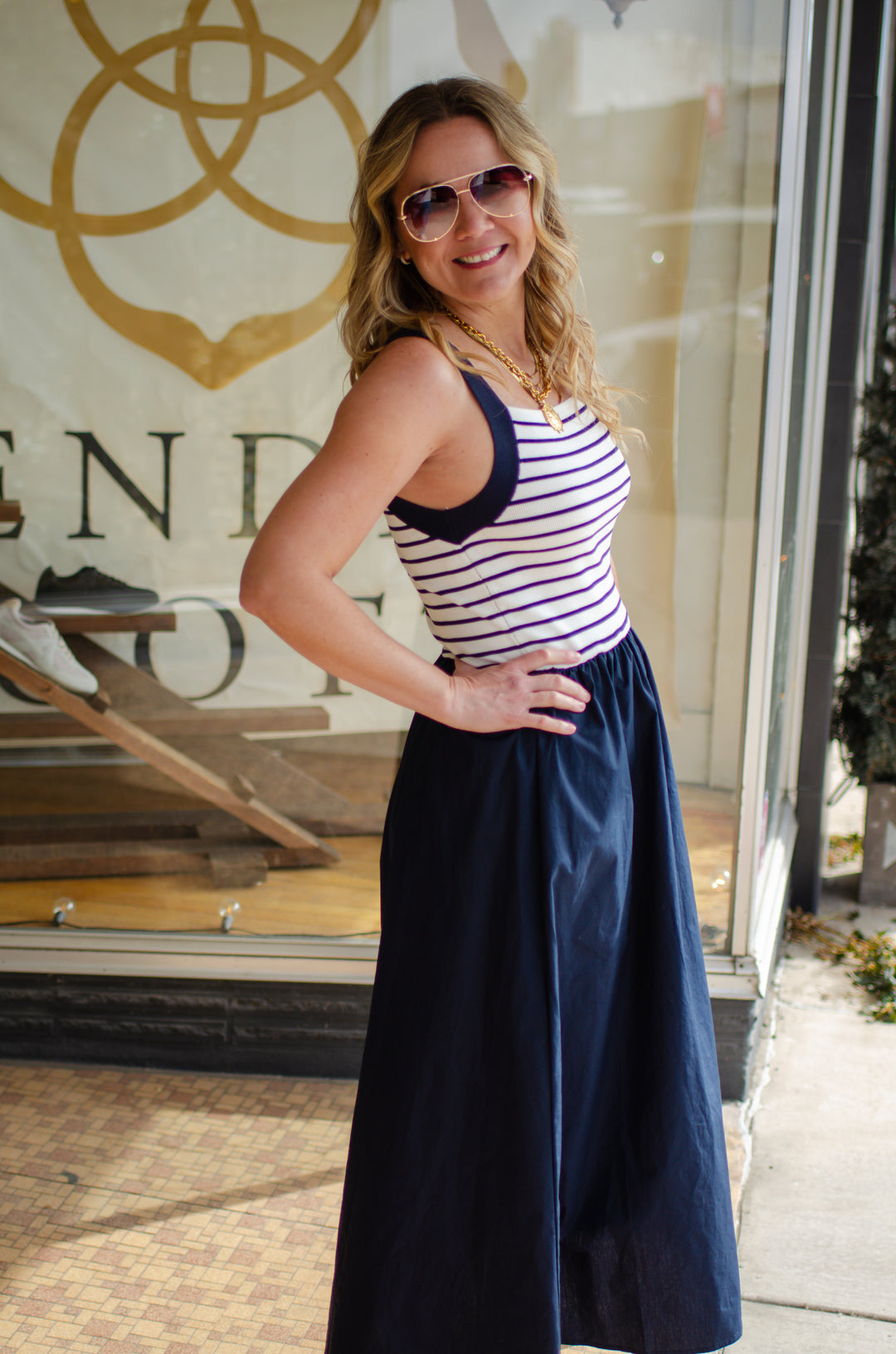 Nautical Love Navy Stipe Knit Midi Dress