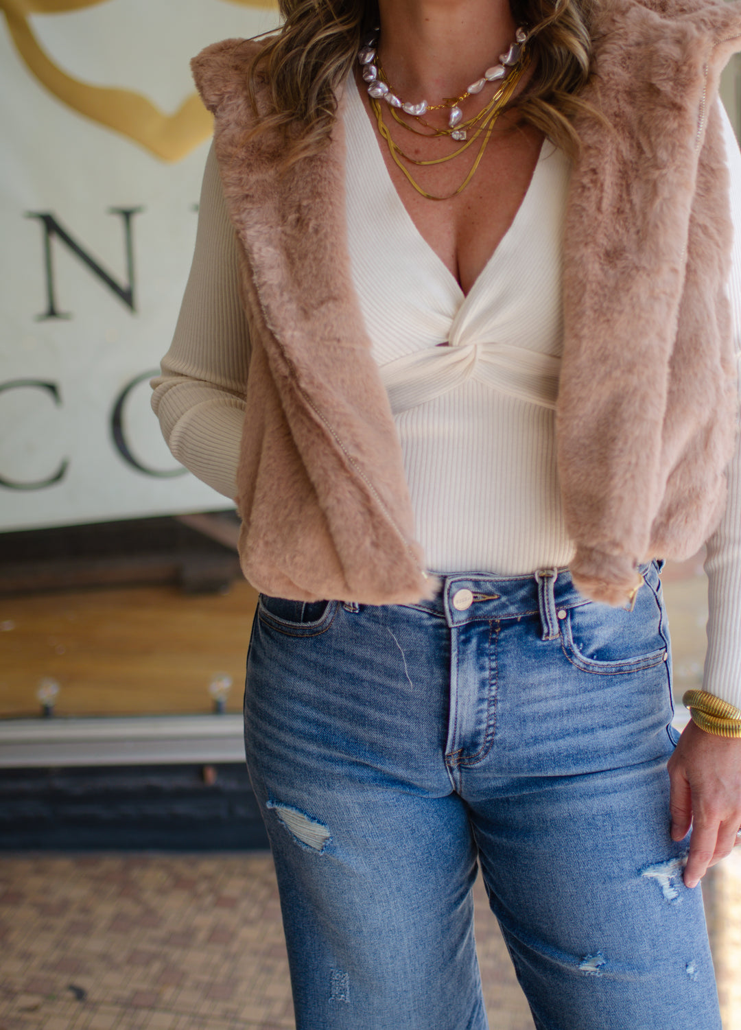 Winter Wonder Faux Fur Hooded Vest in Tan