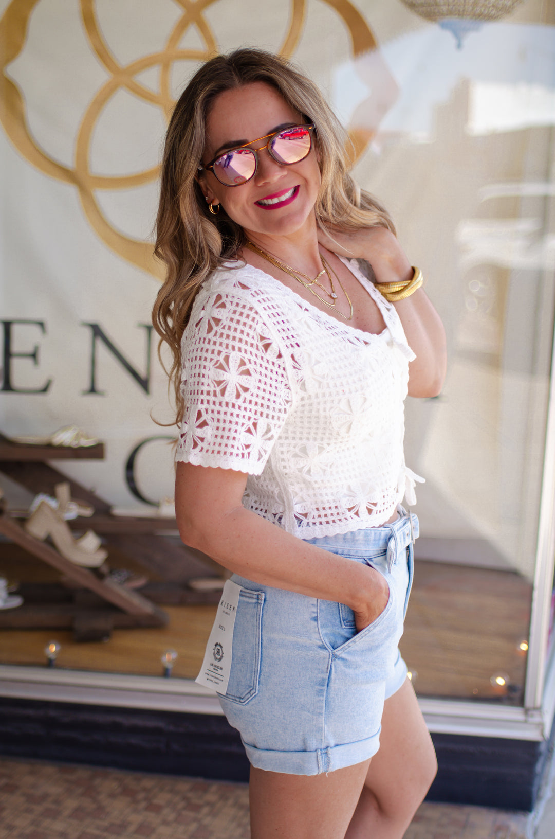 Choose Joy Macrame Tie Front Top in White