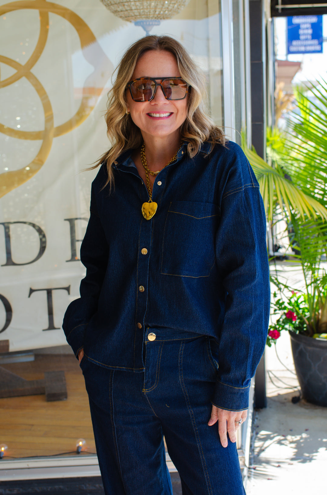 Denim Dreamer Oversized Button Down Dark Denim Top