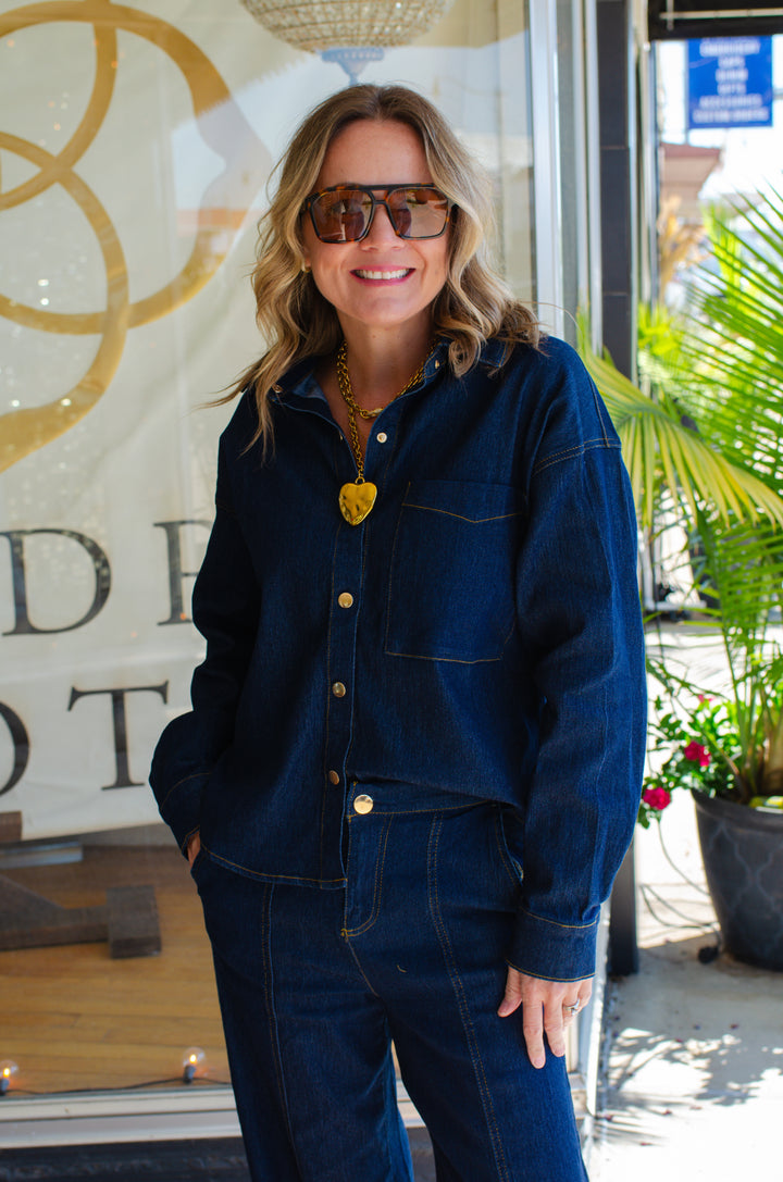 Denim Dreamer Oversized Button Down Dark Denim Top