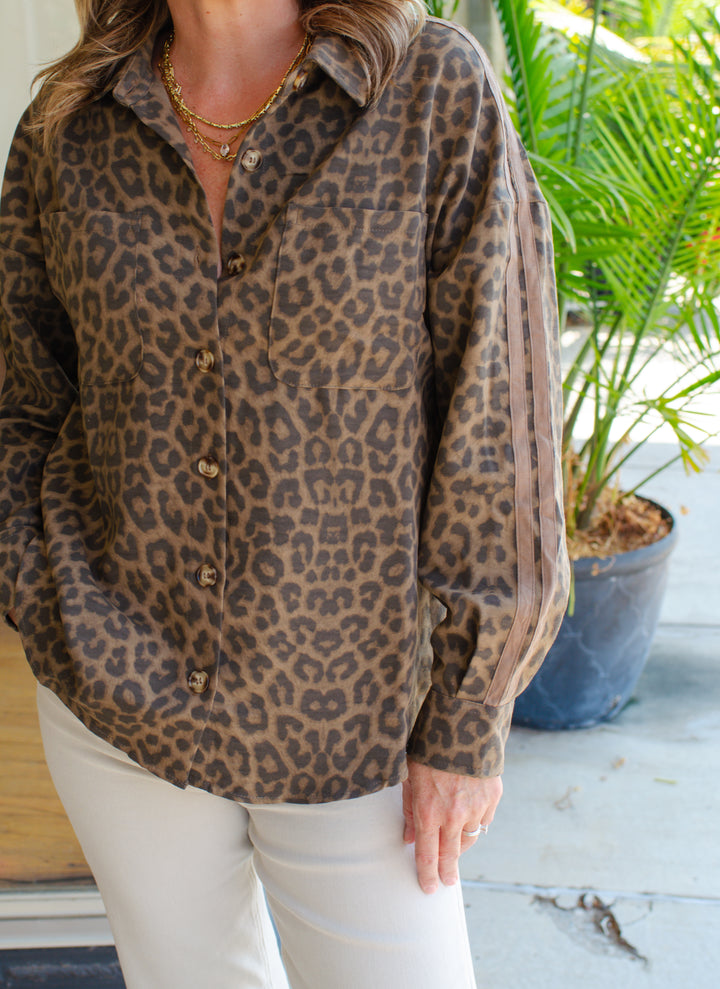 Take It Easy Leopard Button-Down Top in Brown