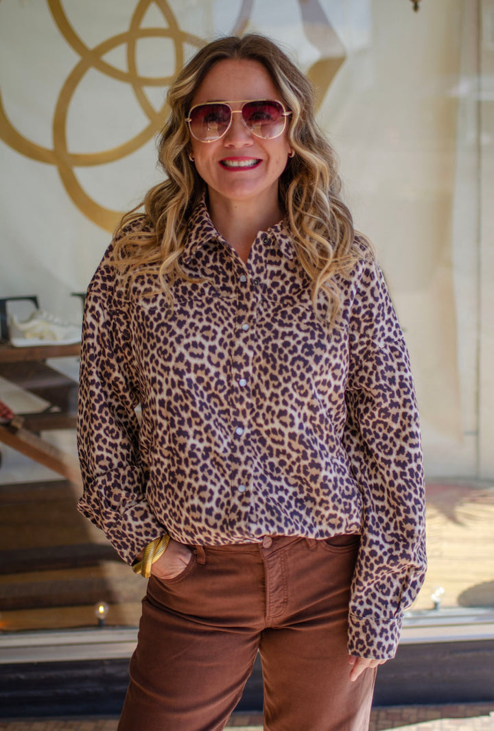Heart Like Mine Leopared Oversized Button Down Collared Top