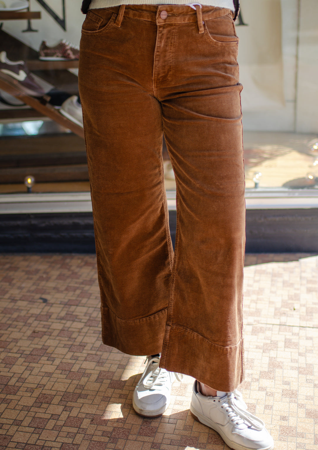 Risen High Rise Crop Wide Corduroy Pants in Camel