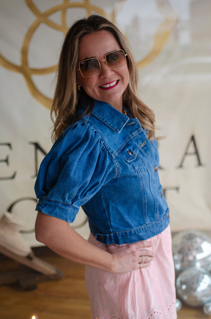 Denim Darling Puff Sleeve Button Down Denim Shirt