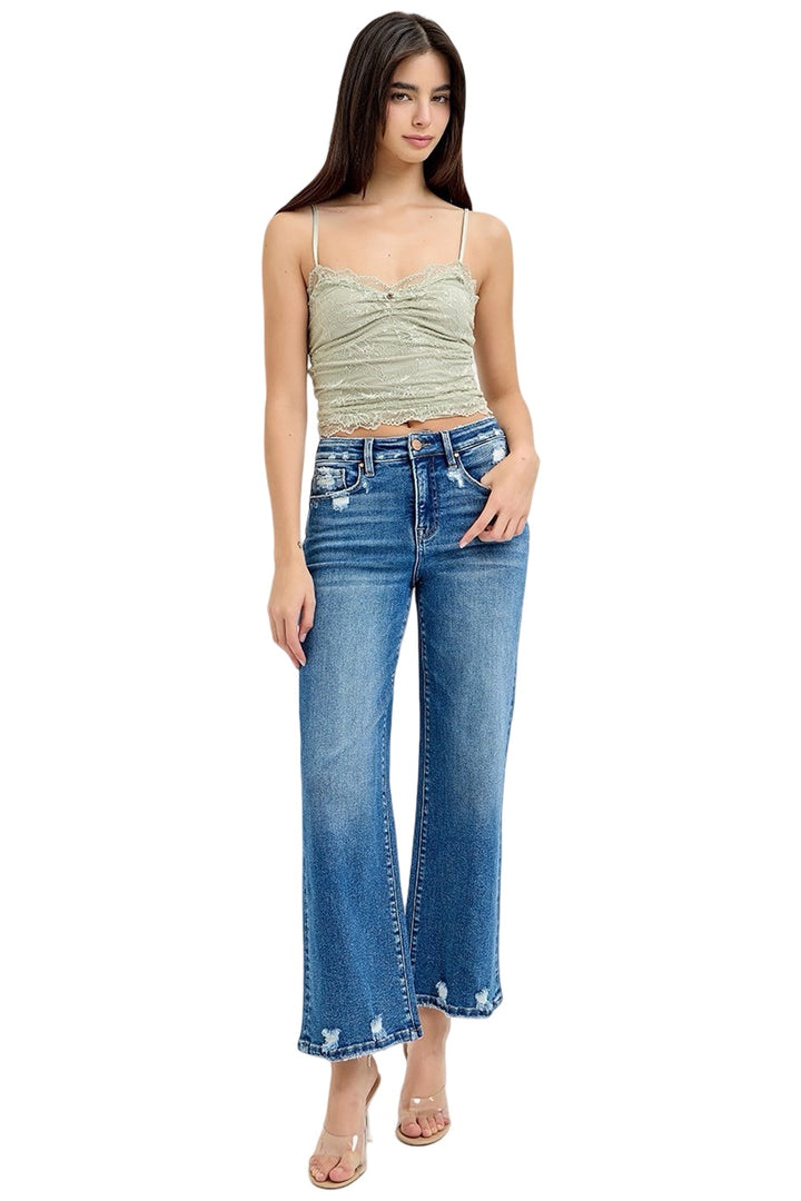 Risen High Rise Tummy Control Crop Wide Leg Jeans