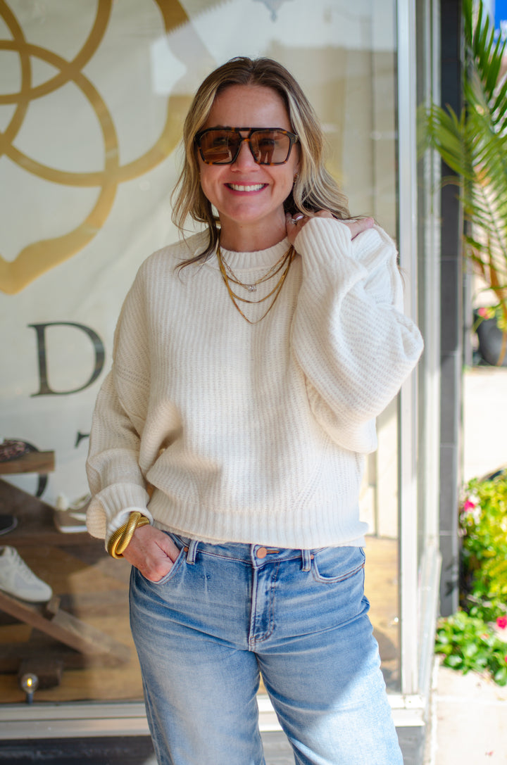Fall Feels Crew Neckline Ribbed Sweater in Cream