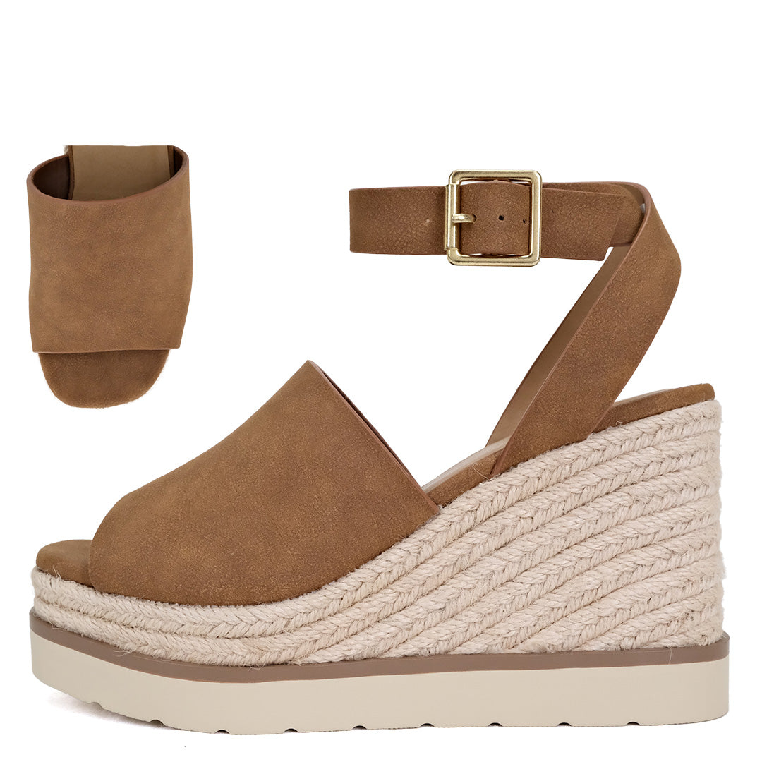 Summer Style Camel Jute Ankle Strap Wedge