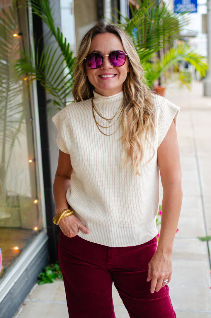 Walking in Love Rolled Mock Neck Sweater in Ivory