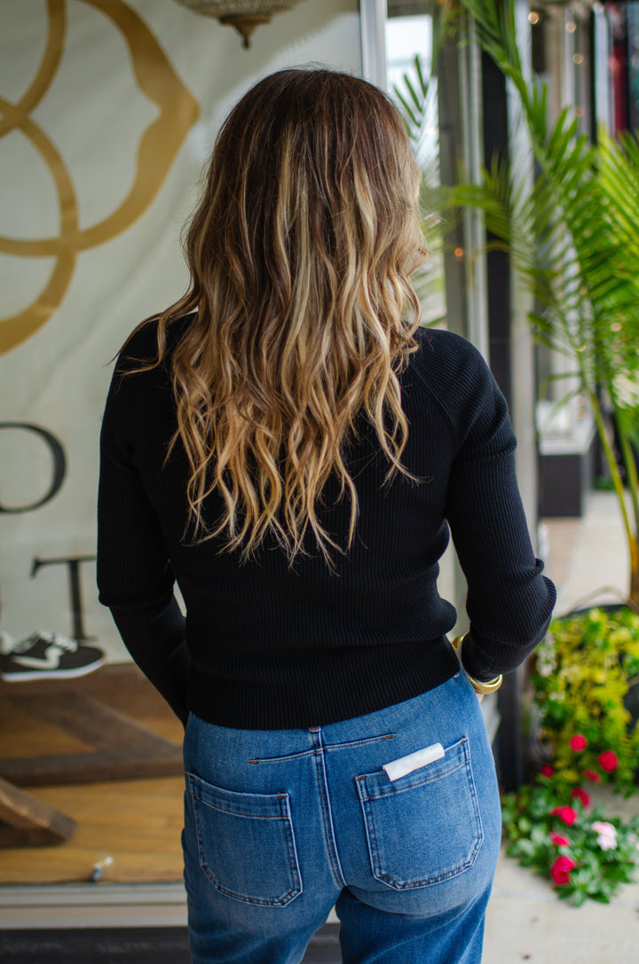 Fall Wishes Top in Black with Cream Trim